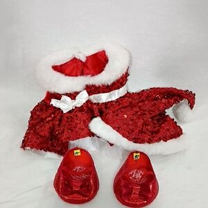 Build a Bear Mrs. Santa Dress White Fur Sequin Shoes Hat Christmas Teddy Clothes